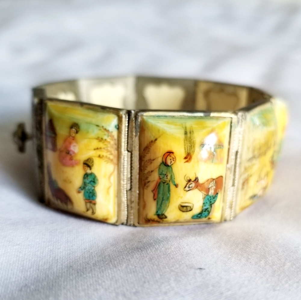 Arabic Bone Vintage Story Panel Bracelet Persian
